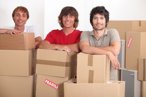 Organised moving day for house removals in Pinner with labelled boxes